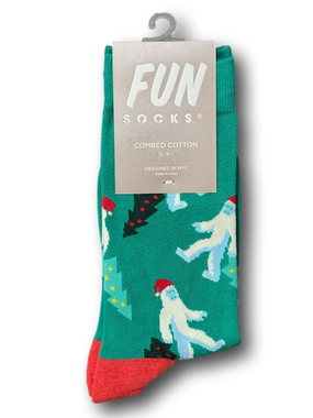 3/$15 Big Foot Sasquatch Santa Christmas Holiday Funny Novelty Crew Socks - NWT